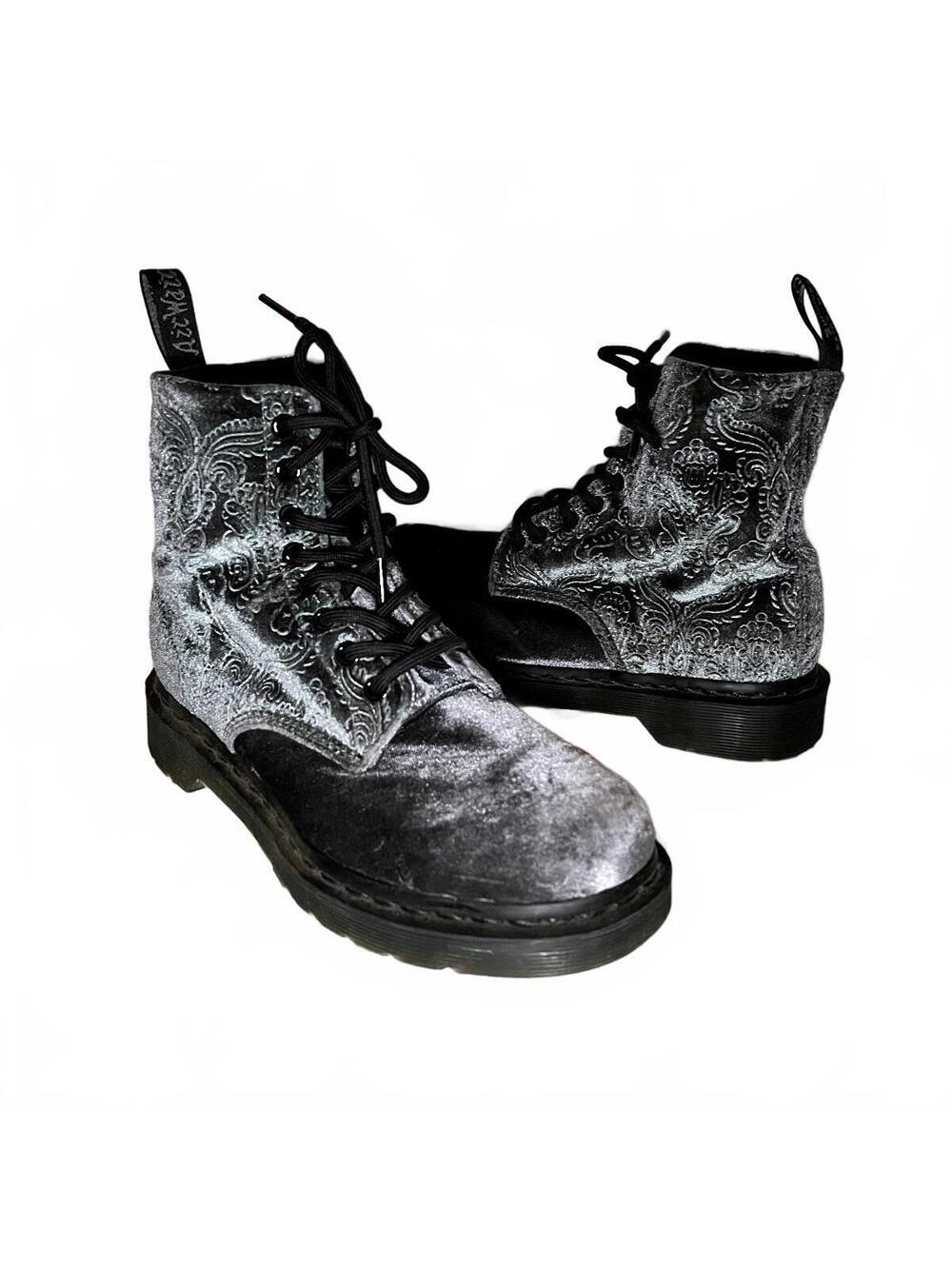 Dr. Martens 1460 Brocade Silver Combat Boots Size 7 US